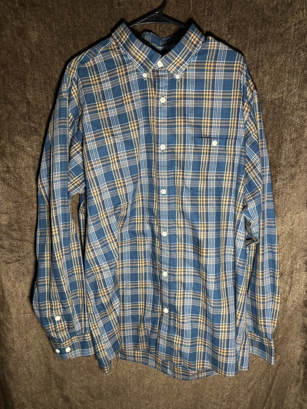 Orvis Blue and Tan Plaid Button-Down Shirt